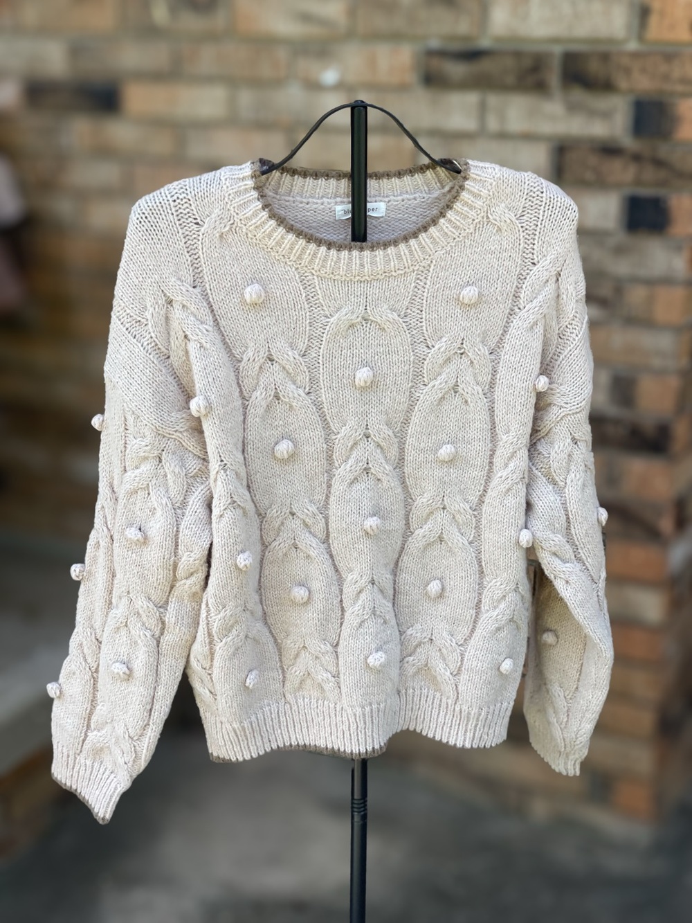 Blu Pepper Oatmeal Cable Knit Bobble Sweater NWT Large